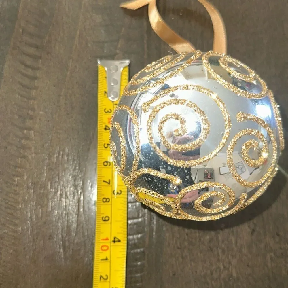 Set of 9 Silver & Gold Glittered Swirl Glass Bulb Ornaments